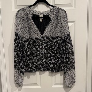 Joie Floral Black and White Women's Top Size Large